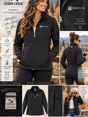 Storm Creek Women’s Softshell Jacket Size S Black Beck’s Logo Fleece Lined